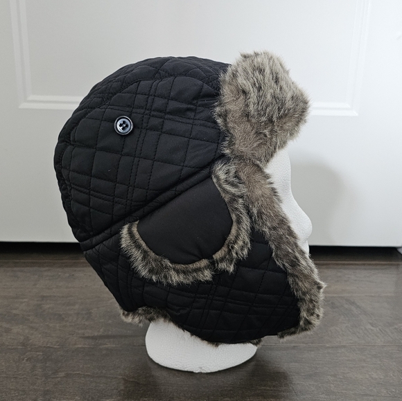 Eddie Bauer Chocolate Brown Quilted Trapper Hat with Faux Fur Trim Sz L/XL - Picture 1 of 11